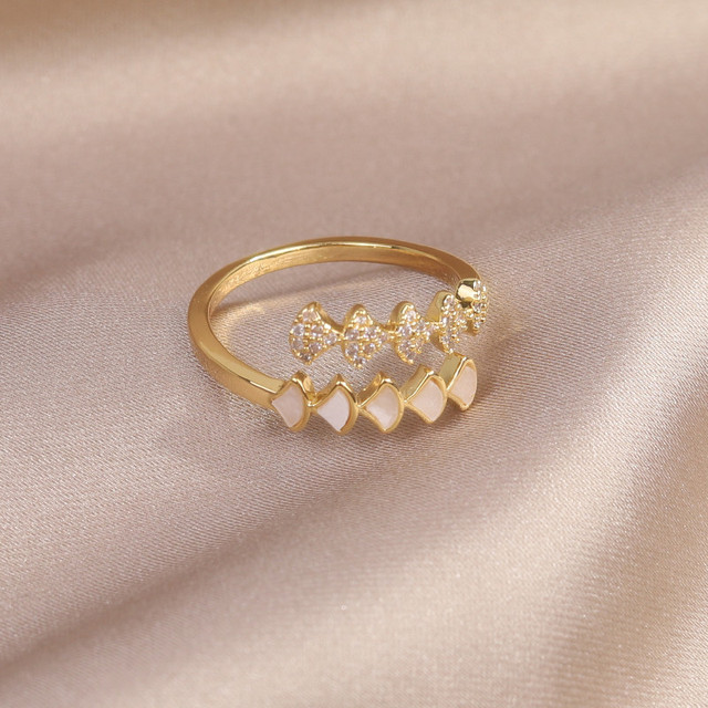 Pierścień wentylatora z cyrkoniami akrylowymi 14K pozłacany, nowy design, elegancki, regulowany - biżuteria dla kobiet - Wianko - 6