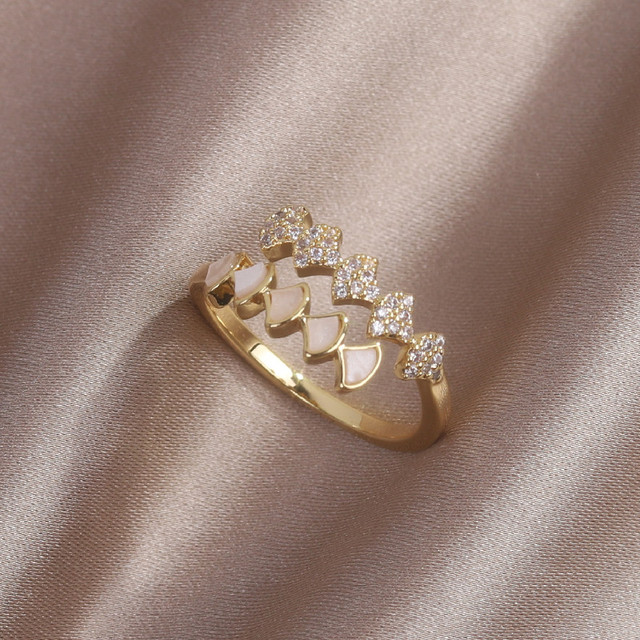 Pierścień wentylatora z cyrkoniami akrylowymi 14K pozłacany, nowy design, elegancki, regulowany - biżuteria dla kobiet - Wianko - 2