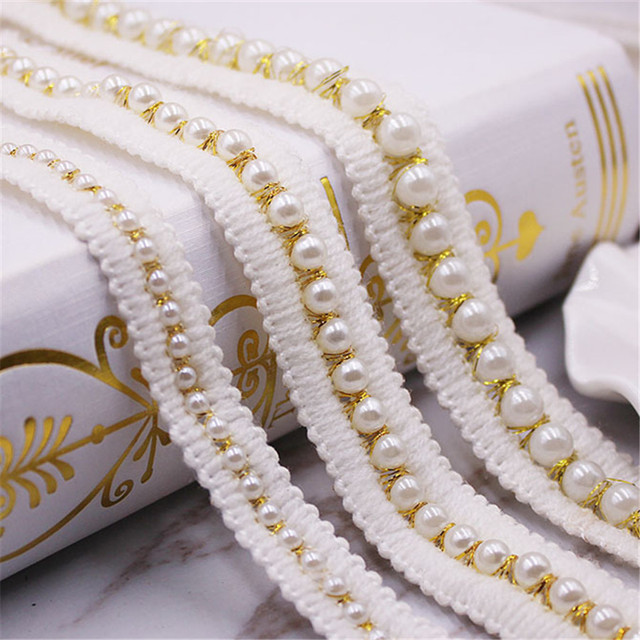 Handmade DIY koronkowa tkanina z haftem z perłami, szerokość 2.5 cm - Wianko - 2