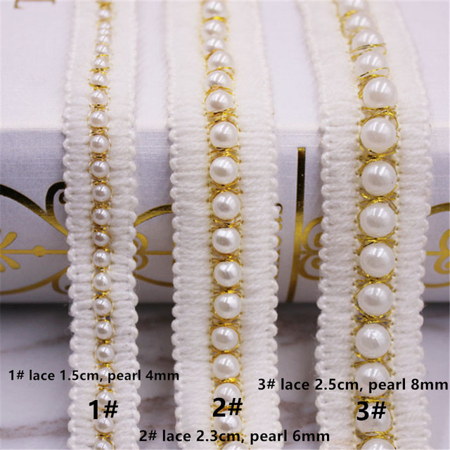 Handmade DIY koronkowa tkanina z haftem z perłami, szerokość 2.5 cm - Wianko - 1