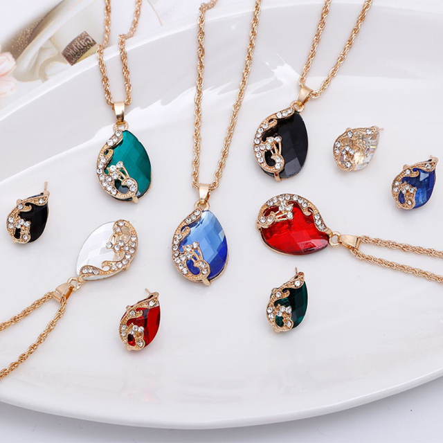 Zestaw biżuterii damskej 2021 - naszyjnik, kolczyki, pierścień - kropla wody - Rhinestone - koreańska biżuteria - prezent - Wianko - 1