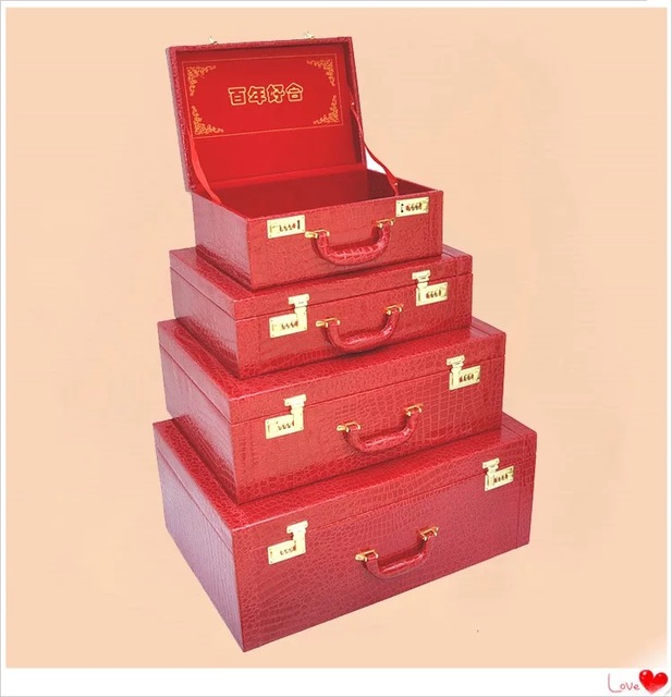 Firstmeet Marry - czerwona walizka ślubna luksusowe pudełko z zamkiem szyfrowym valise - Wianko - 3