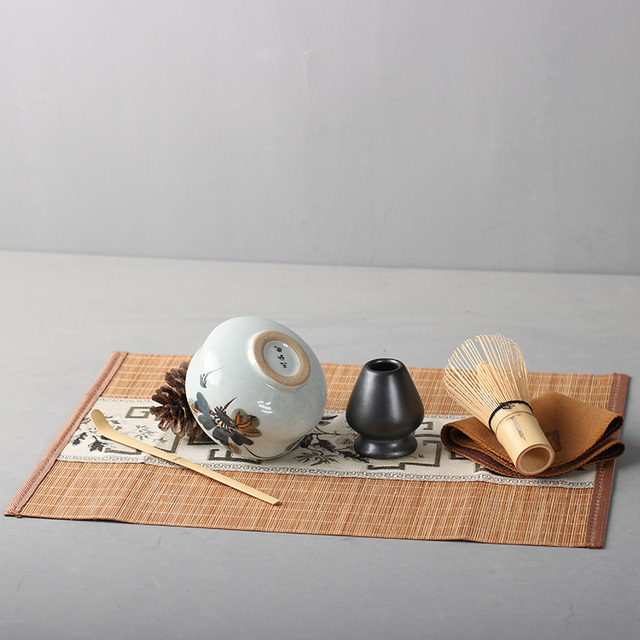 Zestaw tradycyjnych naczyń do herbaty: matcha trzepaczka, scoop bamboo, ceramiczna miska do ubijania matcha, japoński uchwyt - 4-7 sztuk/zestaw - Wianko - 5