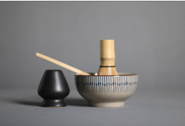 Zestaw tradycyjnych naczyń do herbaty: matcha trzepaczka, scoop bamboo, ceramiczna miska do ubijania matcha, japoński uchwyt - 4-7 sztuk/zestaw - Wianko - 12