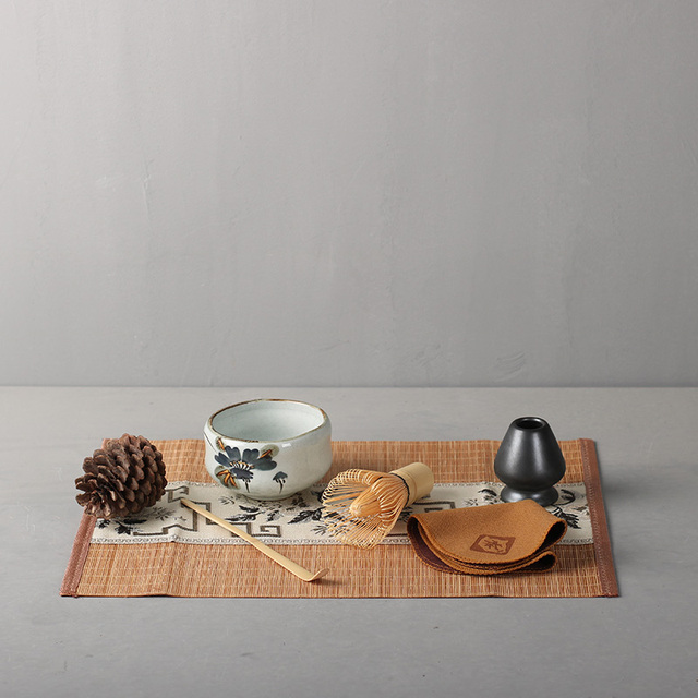 Zestaw tradycyjnych naczyń do herbaty: matcha trzepaczka, scoop bamboo, ceramiczna miska do ubijania matcha, japoński uchwyt - 4-7 sztuk/zestaw - Wianko - 7