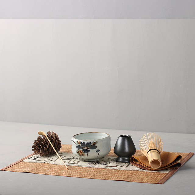 Zestaw tradycyjnych naczyń do herbaty: matcha trzepaczka, scoop bamboo, ceramiczna miska do ubijania matcha, japoński uchwyt - 4-7 sztuk/zestaw - Wianko - 6