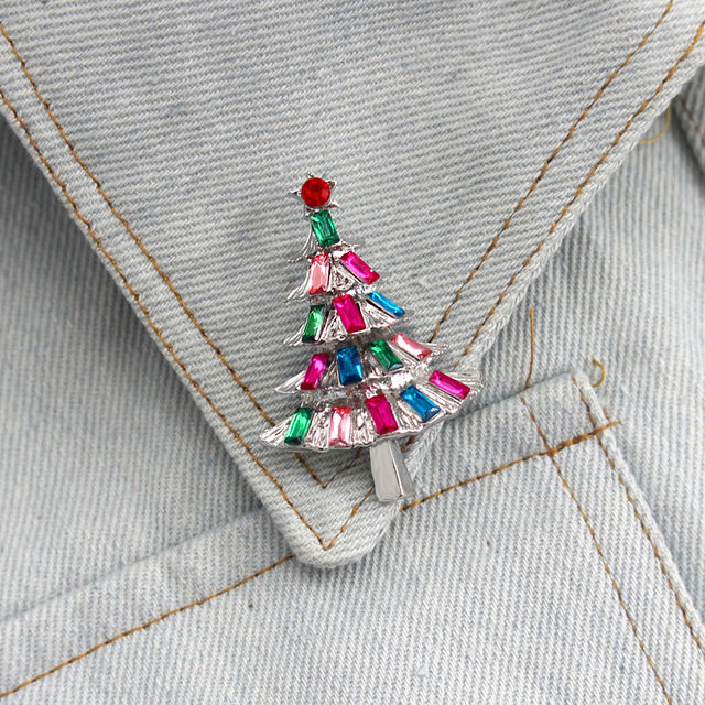 Wykwintna broszka choinka bałwanek dzwonek świąteczny, święty mikołaj - biżuteria z ozdobnym kamieniem - Wianko - 30