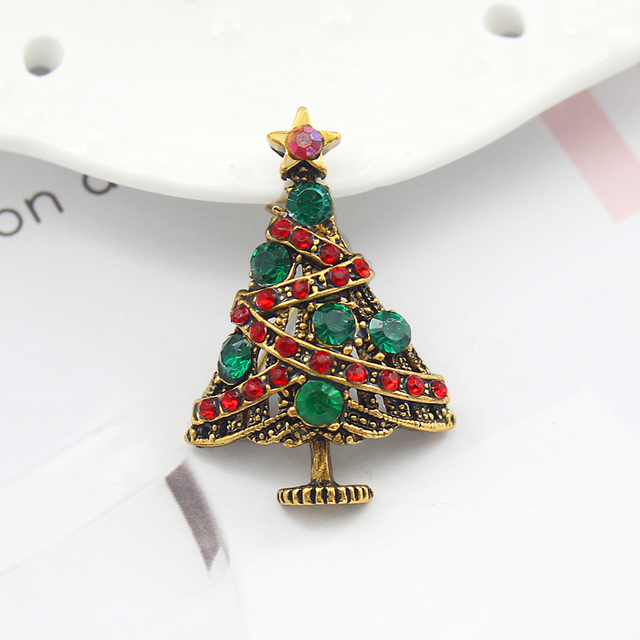 Wykwintna broszka choinka bałwanek dzwonek świąteczny, święty mikołaj - biżuteria z ozdobnym kamieniem - Wianko - 13