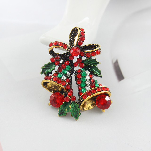 Wykwintna broszka choinka bałwanek dzwonek świąteczny, święty mikołaj - biżuteria z ozdobnym kamieniem - Wianko - 25