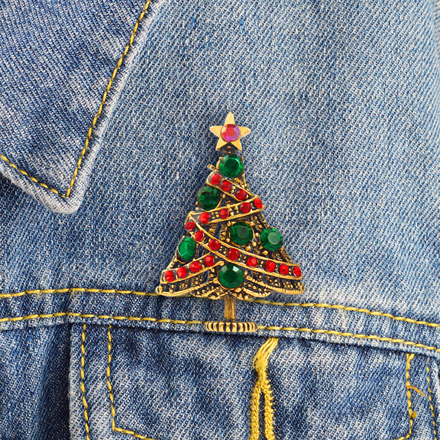 Wykwintna broszka choinka bałwanek dzwonek świąteczny, święty mikołaj - biżuteria z ozdobnym kamieniem - Wianko - 32