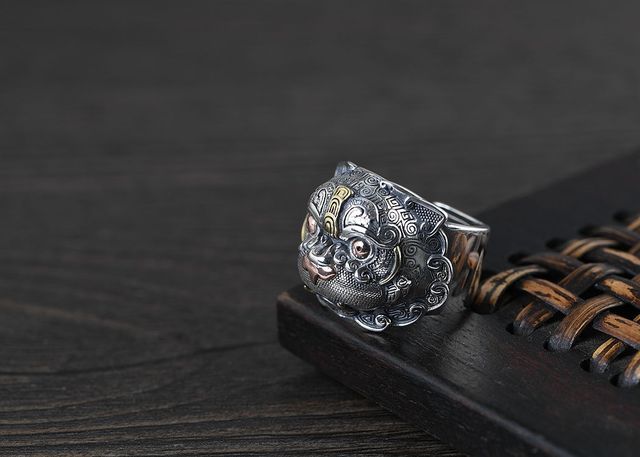 Pierścień Pi Xiu w stylu chińskim, srebrzony, przynoszący szczęście i bogactwo, biżuteria męska - Wianko - 17