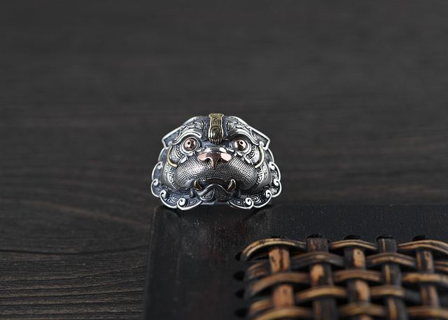 Pierścień Pi Xiu w stylu chińskim, srebrzony, przynoszący szczęście i bogactwo, biżuteria męska - Wianko - 12