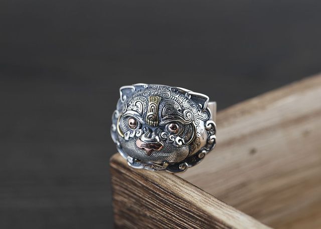 Pierścień Pi Xiu w stylu chińskim, srebrzony, przynoszący szczęście i bogactwo, biżuteria męska - Wianko - 15