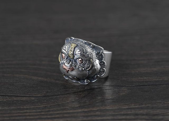 Pierścień Pi Xiu w stylu chińskim, srebrzony, przynoszący szczęście i bogactwo, biżuteria męska - Wianko - 13