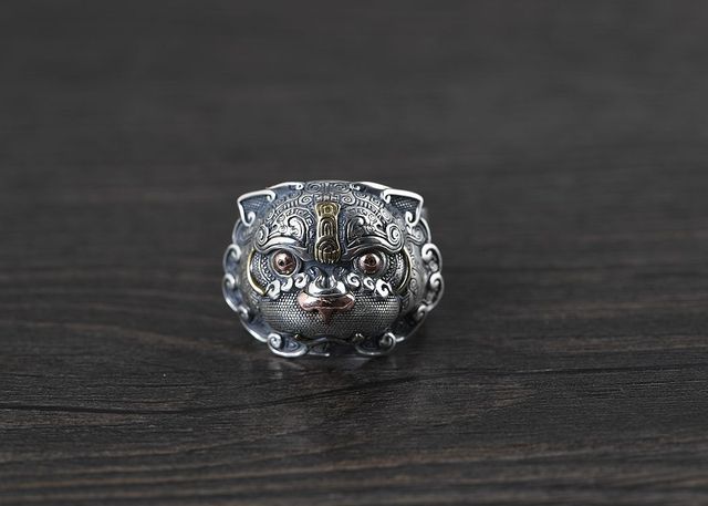 Pierścień Pi Xiu w stylu chińskim, srebrzony, przynoszący szczęście i bogactwo, biżuteria męska - Wianko - 14
