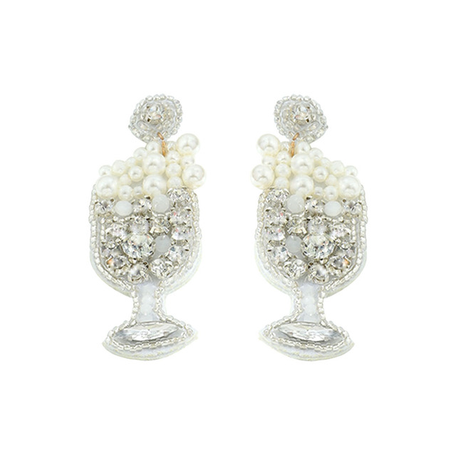 Białe kolczyki szampańskiego koloru perłowego z kryształkami w kolorze złota - kolekcja Dvacaman - Wianko - 3