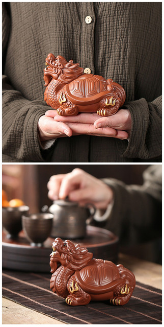 Rzeźba smoka żółwia z kreatywną purpurową gliną - ozdoba do herbaty Handmade Boutique Art. No - Wianko - 2