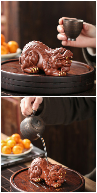 Rzeźba smoka żółwia z kreatywną purpurową gliną - ozdoba do herbaty Handmade Boutique Art. No - Wianko - 3