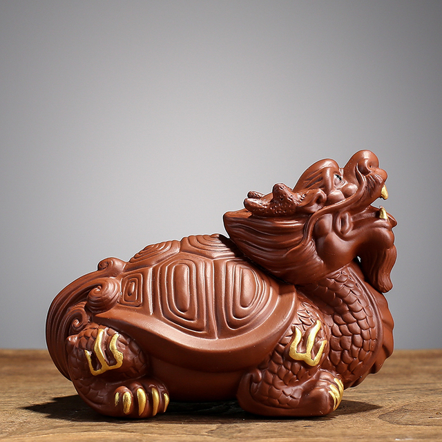Rzeźba smoka żółwia z kreatywną purpurową gliną - ozdoba do herbaty Handmade Boutique Art. No - Wianko - 4