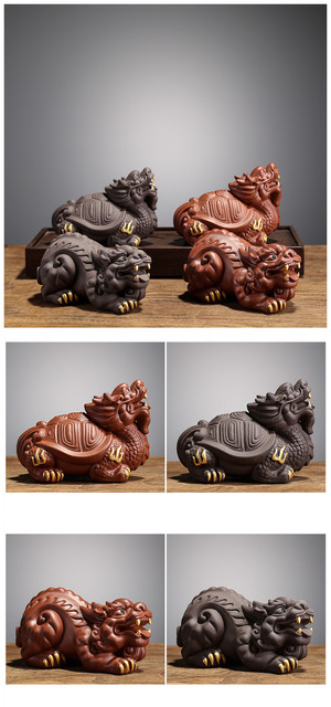 Rzeźba smoka żółwia z kreatywną purpurową gliną - ozdoba do herbaty Handmade Boutique Art. No - Wianko - 1