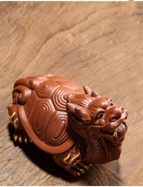 Rzeźba smoka żółwia z kreatywną purpurową gliną - ozdoba do herbaty Handmade Boutique Art. No - Wianko - 6