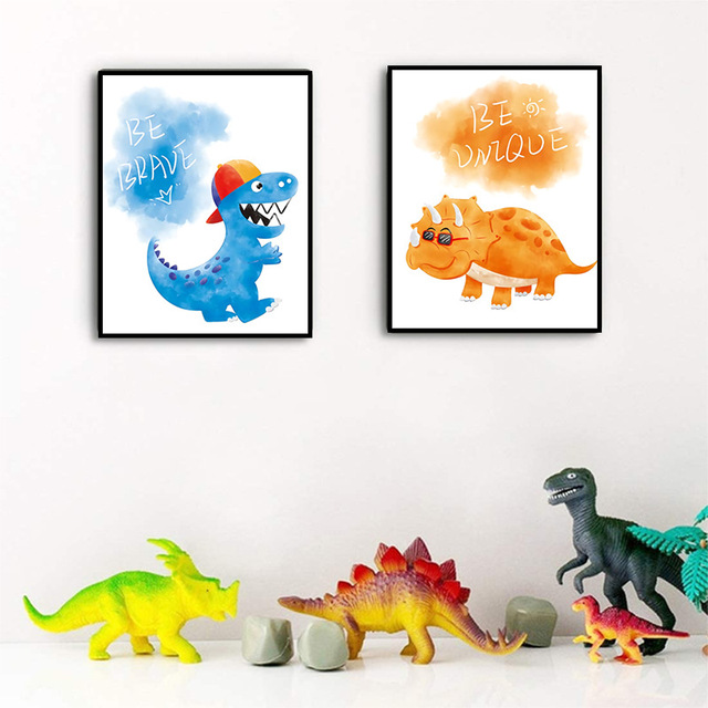 Plakat dziecięcy z europejskim minimalistycznym stylem Cartoon dinozaur w akwareli - Wianko - 7