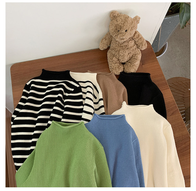 Sweter dziecięcy z pół-kołnierzykiem w paski, jesienno-zimowy, 7 kolorów, 1-6 lat - Wianko - 2