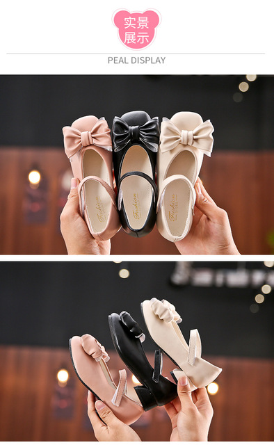 Skórzane buty dziewczęce dla księżniczek - czarny/różowy/beżowy, rozmiary 3-12 lat - Wianko - 6