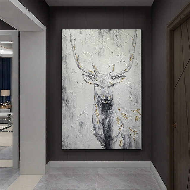 Nowoczesne minimalistyczne płótno malarstwa ścienne z białym jeleniem dla dekoracji salonu - Wianko - 1