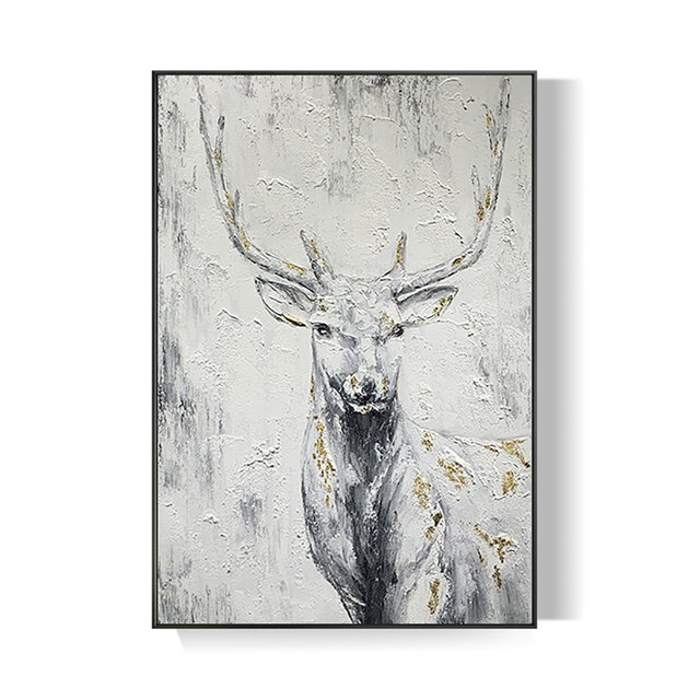 Nowoczesne minimalistyczne płótno malarstwa ścienne z białym jeleniem dla dekoracji salonu - Wianko - 4