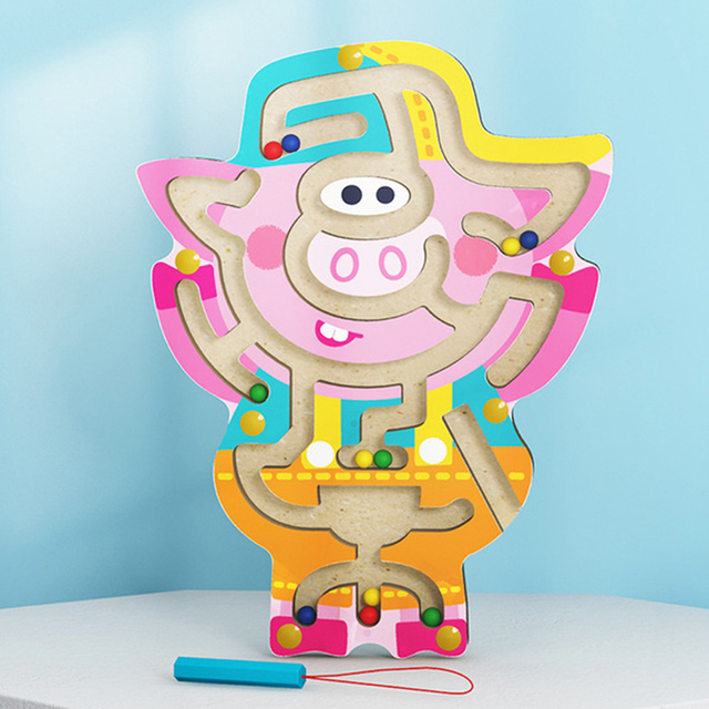 Drewniane zabawki Montessori - mobilny labirynt magnetyczny dla dzieci 0-12 miesięcy - Wianko - 9