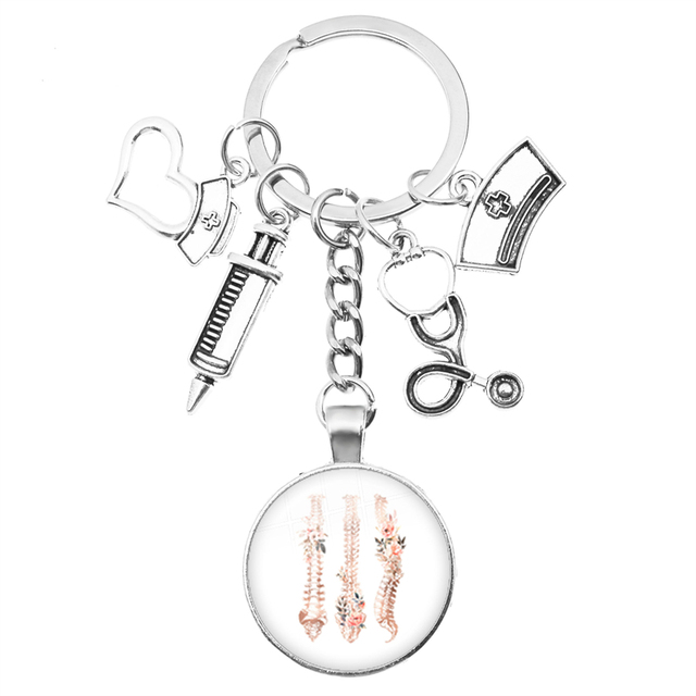 Breloczek na klucze z motywem kreatywnej pielęgniarki: strzykawka, stetoskop, kopułka + wisiorek klucza z obrączką - prezent dla pielęgniarek i lekarzy - Wianko - 2