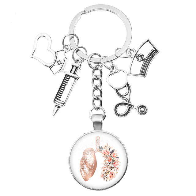 Breloczek na klucze z motywem kreatywnej pielęgniarki: strzykawka, stetoskop, kopułka + wisiorek klucza z obrączką - prezent dla pielęgniarek i lekarzy - Wianko - 5