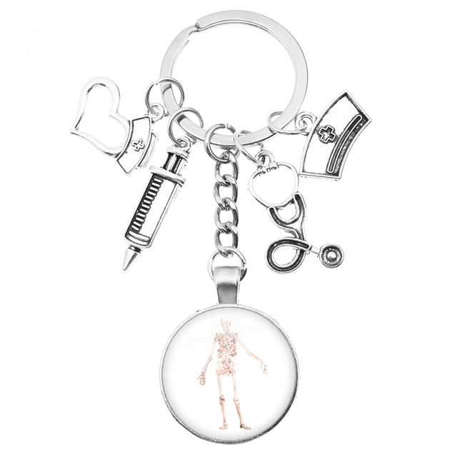 Breloczek na klucze z motywem kreatywnej pielęgniarki: strzykawka, stetoskop, kopułka + wisiorek klucza z obrączką - prezent dla pielęgniarek i lekarzy - Wianko - 8