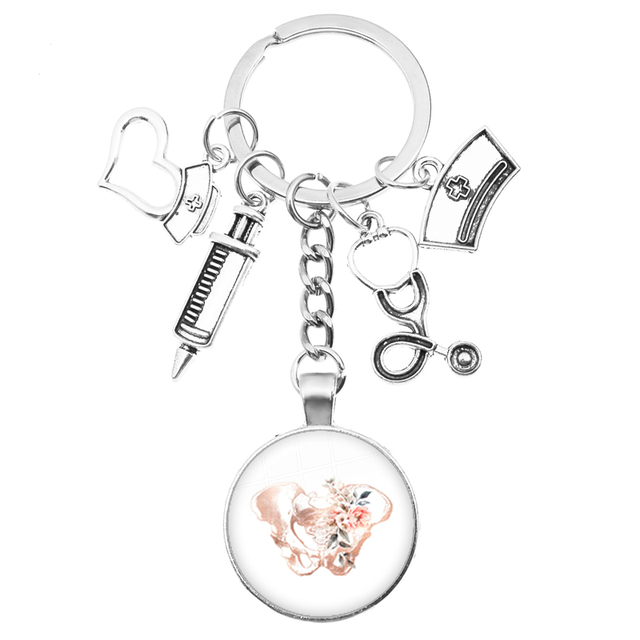 Breloczek na klucze z motywem kreatywnej pielęgniarki: strzykawka, stetoskop, kopułka + wisiorek klucza z obrączką - prezent dla pielęgniarek i lekarzy - Wianko - 6