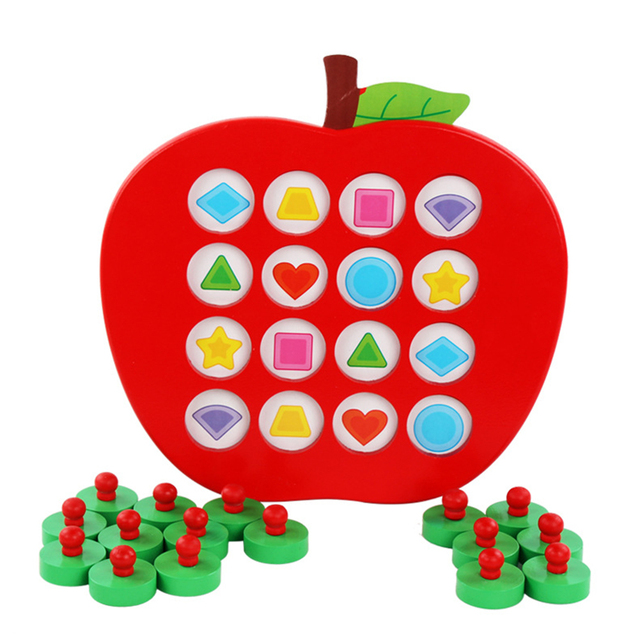Drewniana plansza Apple Board Puzzle 3D - gra edukacyjna dopasowania kolorów i kształtów dla dzieci - Wianko - 12
