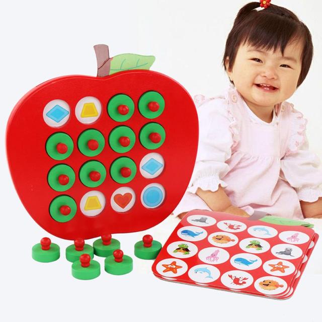 Drewniana plansza Apple Board Puzzle 3D - gra edukacyjna dopasowania kolorów i kształtów dla dzieci - Wianko - 1