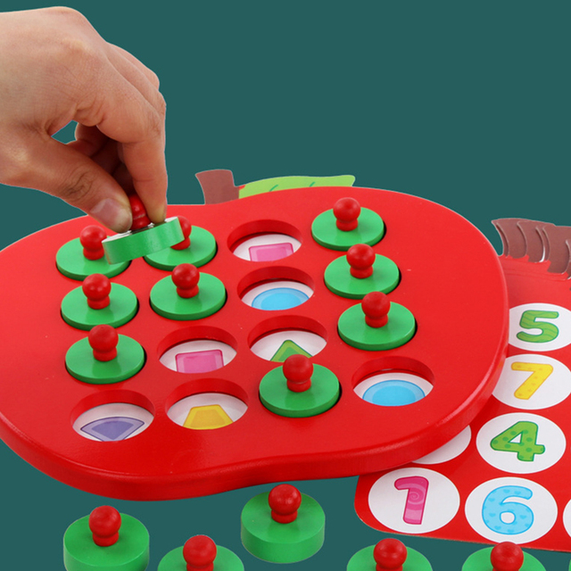 Drewniana plansza Apple Board Puzzle 3D - gra edukacyjna dopasowania kolorów i kształtów dla dzieci - Wianko - 4