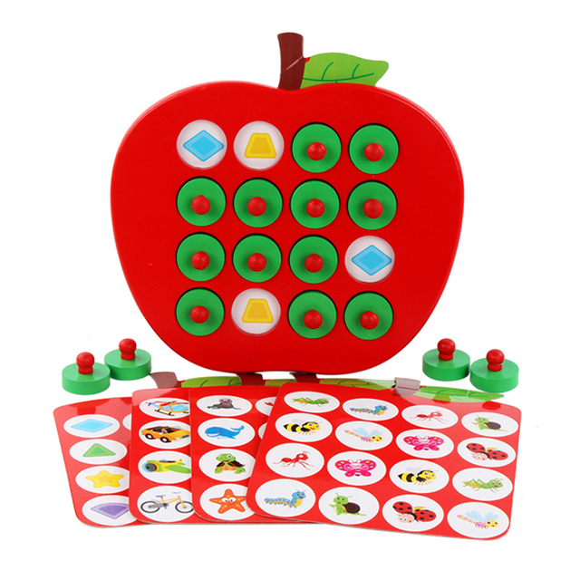 Drewniana plansza Apple Board Puzzle 3D - gra edukacyjna dopasowania kolorów i kształtów dla dzieci - Wianko - 11