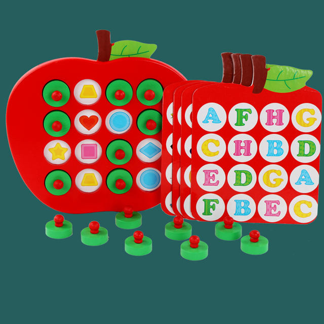 Drewniana plansza Apple Board Puzzle 3D - gra edukacyjna dopasowania kolorów i kształtów dla dzieci - Wianko - 2