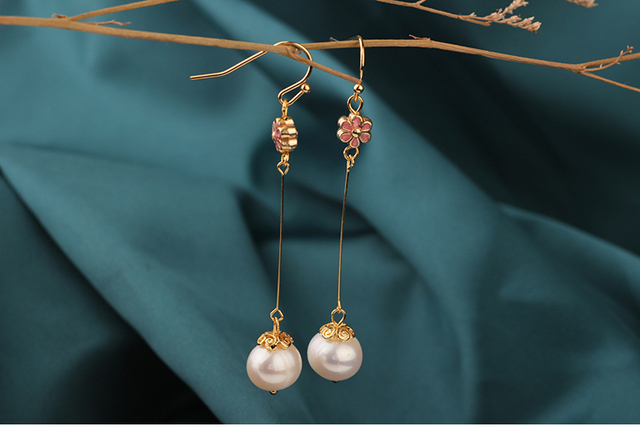 Nowe długie różowe kolczyki Vintage z delikatnymi słodkowodnymi perłami - Wianko - 5