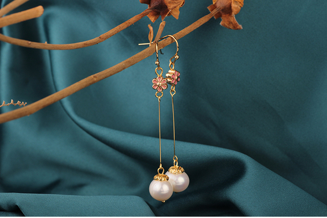 Nowe długie różowe kolczyki Vintage z delikatnymi słodkowodnymi perłami - Wianko - 10