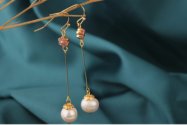 Nowe długie różowe kolczyki Vintage z delikatnymi słodkowodnymi perłami - Wianko - 4