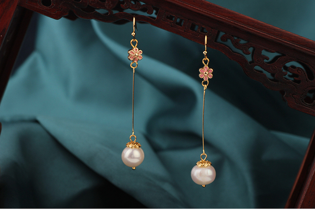 Nowe długie różowe kolczyki Vintage z delikatnymi słodkowodnymi perłami - Wianko - 3