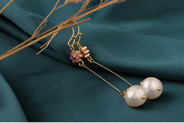 Nowe długie różowe kolczyki Vintage z delikatnymi słodkowodnymi perłami - Wianko - 7