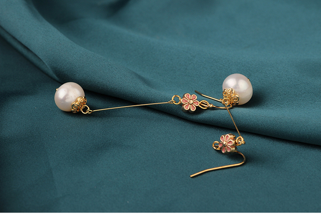 Nowe długie różowe kolczyki Vintage z delikatnymi słodkowodnymi perłami - Wianko - 9
