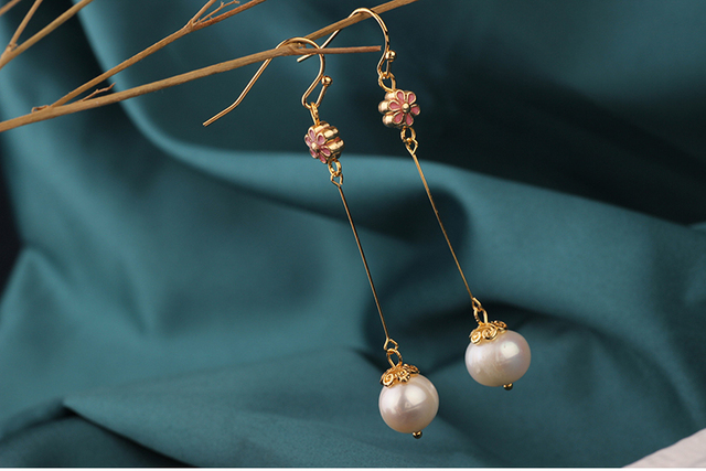 Nowe długie różowe kolczyki Vintage z delikatnymi słodkowodnymi perłami - Wianko - 6