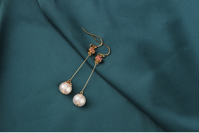 Nowe długie różowe kolczyki Vintage z delikatnymi słodkowodnymi perłami - Wianko - 8
