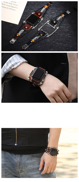 Bransoletka do zegarka Apple Watch Series 4/3 Doreen Box Vintage - pleciony pasek z wymiennymi koralikami, skórzany, 38mm/40mm, 1 sztuka - Wianko - 4