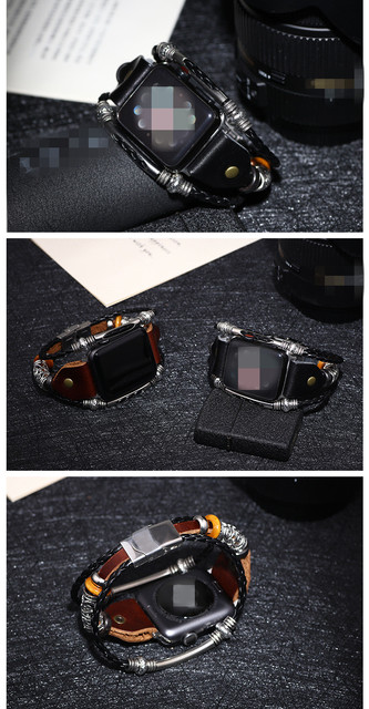 Bransoletka do zegarka Apple Watch Series 4/3 Doreen Box Vintage - pleciony pasek z wymiennymi koralikami, skórzany, 38mm/40mm, 1 sztuka - Wianko - 3